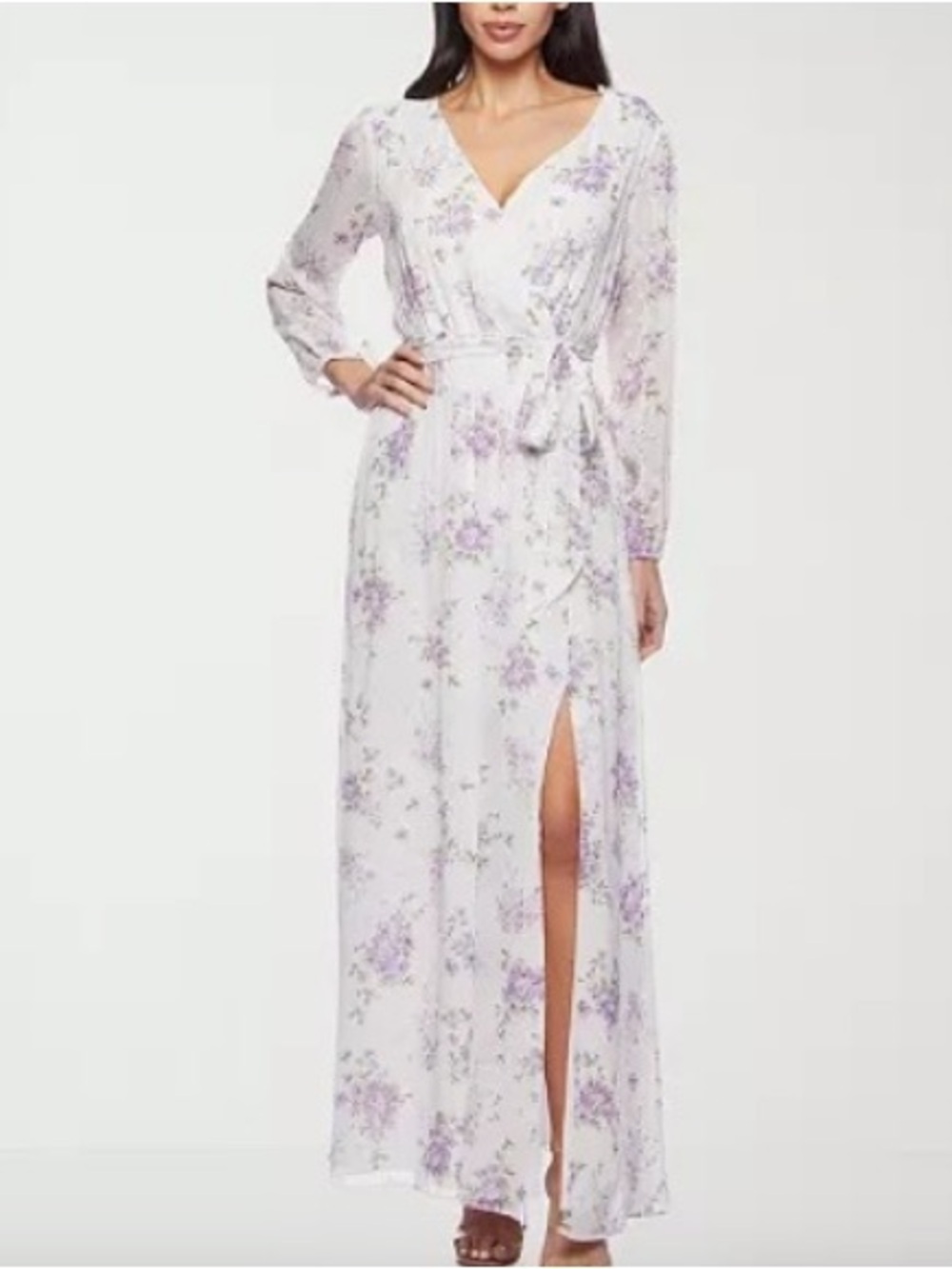 Premier Amour Womens Long Sleeve Floral Maxi Dress, 12, White